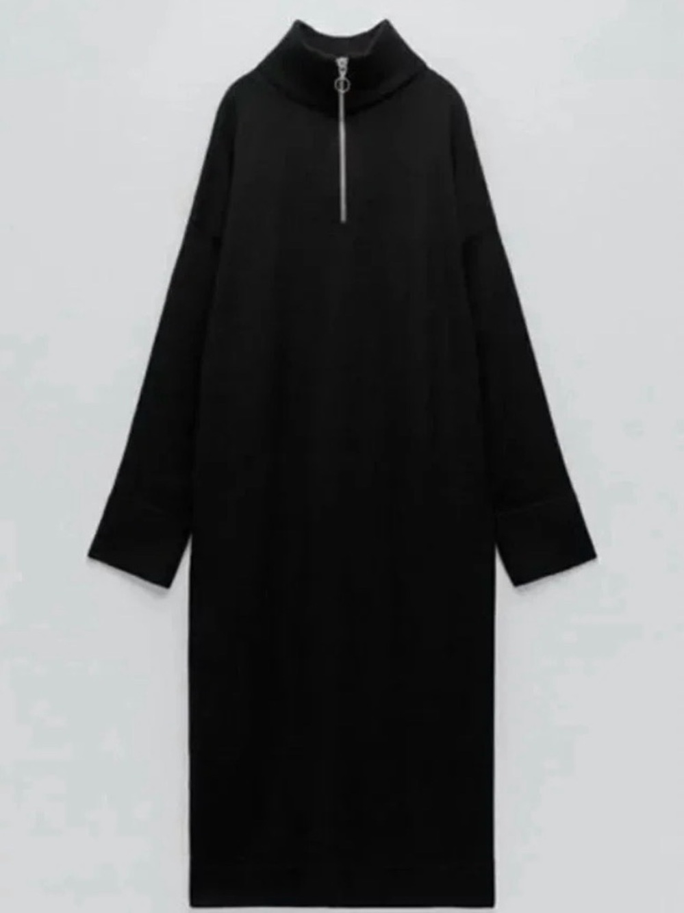 Zara Black Long-Sleeve Zip-Front Sweater Dress